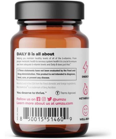 UMZU Daily B - Complete B Vitamin Complex for Energy, Cognition, and Well Being - 30 Day Supply - 30 Capsules - Buy Online on GoSupps.com