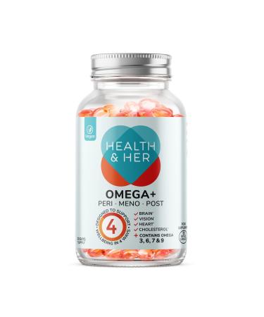 Health & Her Omega+ for Women Vegan Omega 3 6 7&9 Supplement Containing Evening Primrose Sea Buckthorn & Algal Oil -1 Month Supply - 90 Softgel Capsules
