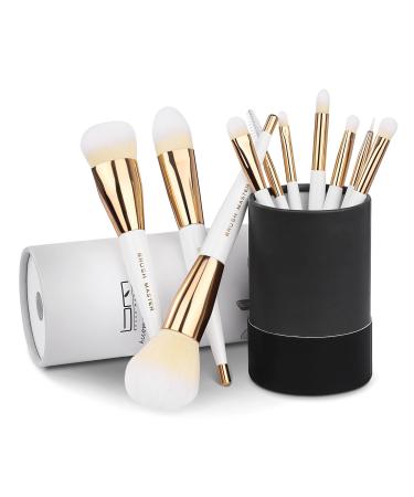 Brush Master Makeup Brushes Set 10Pcs Professional Kabuki Foundation Eyeshadow Blush Blending Lip Full Face Cosmetic Kit W/Makeup Brush Set with Holder white-01