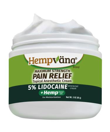 Hempvana Lidocaine 5% Relief Cream AS-SEEN-ON-TV Strongest Cream Numbs Irritated Nerves for Fast Anorectal Relief Enriched with Hemp Seed Oil Non-Greasy & Odor-Free 4-oz Jar