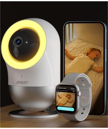 Jeeber 2.5K/4MP baby monitor with camera - app for cell phone and smartwatch intelligent care crying detection lullaby sleeping pills movement tracking night light (WLAN) white
