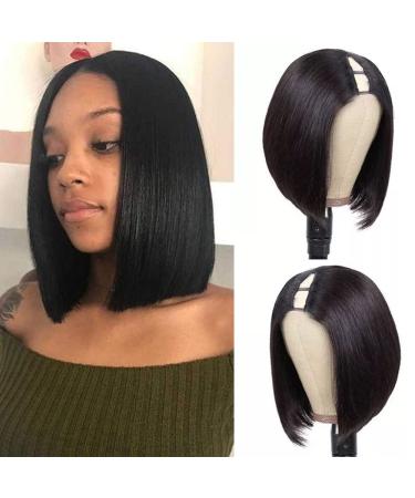 14Inch Short Bob Wigs Human Hair Straight V Part Wigs Brazilian Human Hair Wigs For Black Women No Leave Out V Part Bob Wigs No Sew in NO Glue 150% Density Natural Black 14 Inch Natural Black