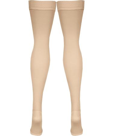 NuVein Thigh Length Compression Stockings 20-30 mmHg Support - Open Toe - Light Beige - Medium (1 Pair) - Buy Online on GoSupps.com