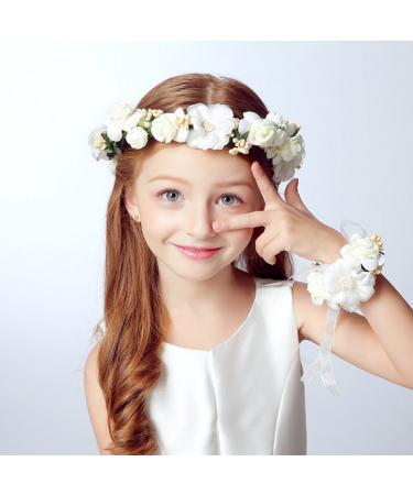 Dazzling Girls Flower Berries Crown Headband and Wrist Band Set - White, Perfect for Weddings and Festivals - Buy Online on GoSupps.com