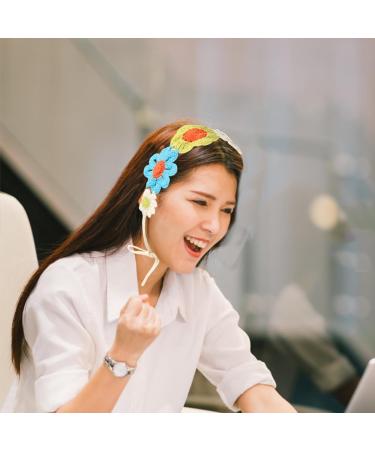 VALICLUD Flower Crochet Headband Boho Knitted Bandana Hair Wrap Farmhouse Vintage Flower Hair Accessory for Women Girls - Buy Online on GoSupps.com