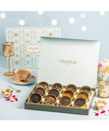 Vahdam Luxurious Tea Gift Set | 12 Premium Teas in Elegant Box | Perfect Gift for Tea Lovers - Green Chai Herbal & Black Tea (250g 125+ Cups) - Buy Online on GoSupps.com