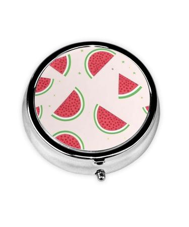 Pink Watermelonround Pill Box 3 Compartment Round Pill Box Organizer * Portable Travel Pill Box for Traveling.
