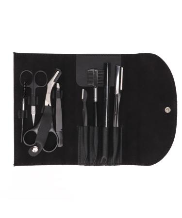 GLOGLOW Eyebrow Grooming Kit, 8Pcs Black Rustproof Eyebrow Care Kit Stainless Steel Eyebrow Trimming Kit Beauty Tools for Home School Office