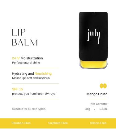 July Mango Crush Lip Balm - 24hr Moisturization for Dry Lips SPF 15 Enriched with Jojoba & Almond Oil - Hydrate & Lighten - 10g - Buy Online on GoSupps.com