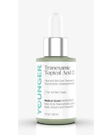 Younger Tranexamic Topical Acid 5%  Plus Kojic Acid  Niacinamide Licorice Root  Arbutin and Chlorophyll Face & Skin Care Treatment for Discoloration  Hyperpigmentation 1 oz