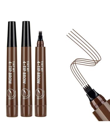3D Waterproof Microblading Eyebrow Pen - 3Pcs New Magic Eyebrow Pencil Waterproof Microblading Eyebrow Pencil Contouring Pen 4 Tipped Precise Eyebrow Contouring Pen (Dark brown)