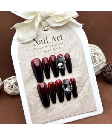 ZIIVIEVS Handmade wearing black and red long gradient pigeon egg style nail enhancement fake nail patches 10PCS (Size : XS) - Buy Online on GoSupps.com
