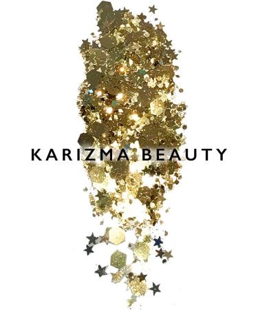 Karizma Beauty Gold Rockstar Chunky Glitter 30g Jar - Festival Cosmetic Glitter for Face, Body, Hair, Nails - 24K Gold - Buy Online on GoSupps.com