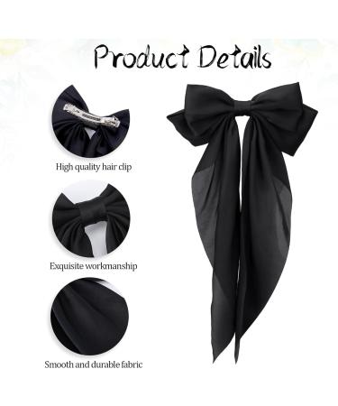 3 PCS Silky Satin Hair Bows for Women Bow Hair Clips Solid Color Bow Big Black Bow White Bow Pink Bow French Automatic Hair Clip with Long Silky Satin Tail Large Bows Cute Gifts for Women Girls - Buy Online on GoSupps.com
