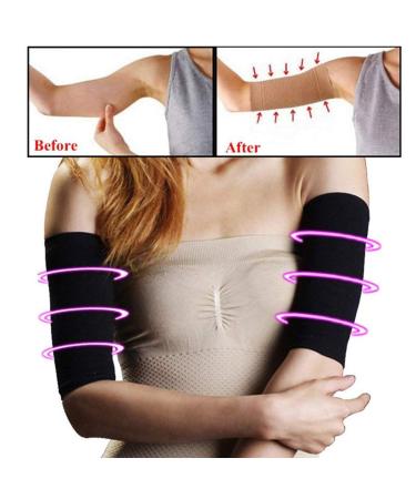 Buy 2 Pair Elastic Compression Arm Sleeves for Women - Slimming Arm Shaper & Massager for Weight Loss - Black & Nude - Perfect for Sport Fitness - Buy Online on GoSupps.com
