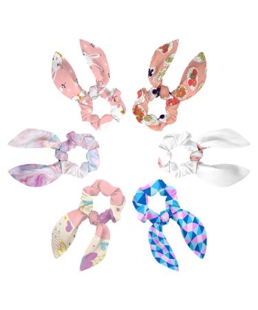Bow Scrunchies Rabbit Ear Hair Ties Ponytail Holder Canapes Snack Pattern with Pink Background Soft Scarves Scrunchies 6 Packs Bowknot Scrunchies Hair Ties for Thick Hair Multi-colored 10