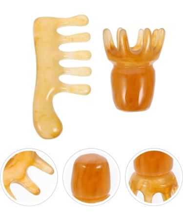Beaupretty 2-in-1 Harz Gua Sha Massage Comb | Deep Scalp Massager Brush & Jade Scratching Board - 10.00x5.60cm Khaki | International Shipping Available - Buy Online on GoSupps.com