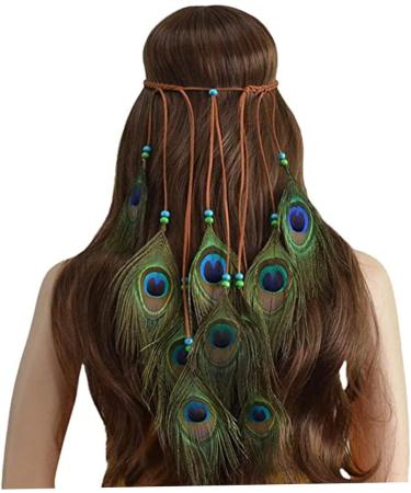 Girls Lady Peacock Feather Headband Hippie Headpiece Tribal Indian Fascinator Feather Hairband Headdress Hair Accessories - Buy Online on GoSupps.com