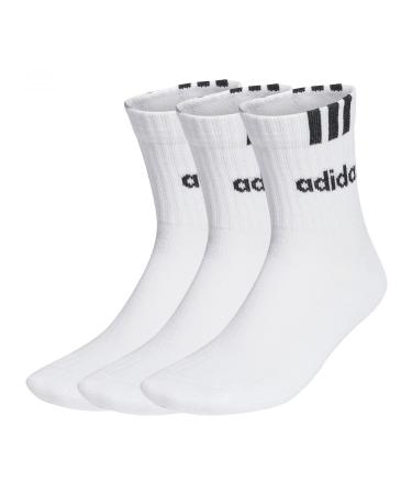 adidas Unisex 3-stripes Linear Half-crew Cushioned Socks 3 Pairs Socks XL white/black