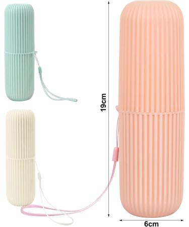 3-Piece Travel Toothbrush Set | Water Cup Case & Mug | Perfect for Camping & Trips - White Green Pink - Buy Online on GoSupps.com