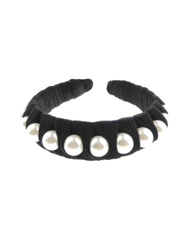 Womens Luxury Velvet Evening Faux Pearl Winter Formal Wide Fabric Headband Alice Band Hair Accessory Hairband Christmas Birthday Wedding Gift Bridesmaid Prom Dance Holiday Pageant Prom (Black)