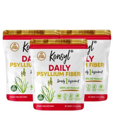 Konsyl Daily Psyllium Fiber 3 Pack 360g Gusset Bag Gluten Free Non GMO Keto Friendly Unflavored Easy Mixing Fiber