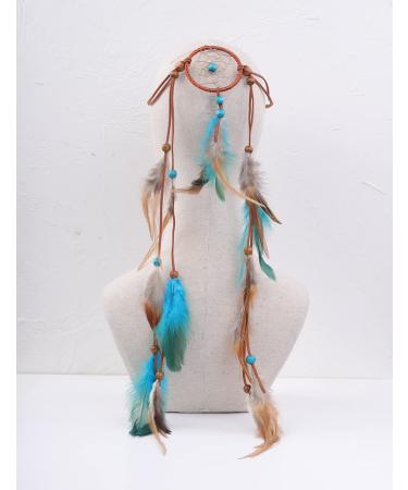 Bohemian Dreamcatcher Feather Headband with Blue and Brown Tassel - Women's Gypsy Headpiece - Buy Online on GoSupps.com
