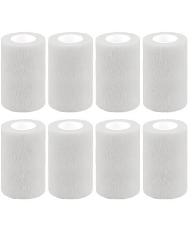 BQTQ 8 Rolls Cohesive Bandage 4 Inch Self Adherent Sport Wrap Tape Stretch Bandage Wrap Athletic Tape for Human and Animals Ankle Sprains Swelling White White 4 Inch