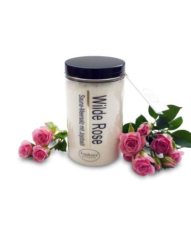 Frankonia Bath & Spa Sauna Salz Peeling - Wilde Rose 400g - Sea salt with jojoba oil vitamin e body scrub - shower and body peeling for all skin types - vegan - without parabens