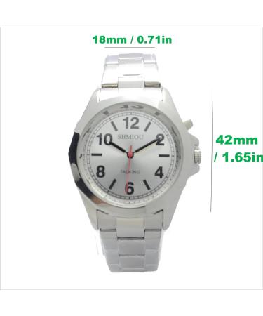 SHMIOU English Talking Watch for Senior Blind, Visually Impaired - Silver Unisex Quartz Analog Bracelet - Buy Online on GoSupps.com