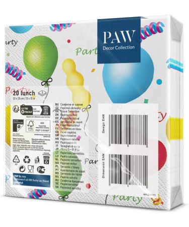PAW 3-Layer Colorful Paper Napkins (33 x 33 cm) - 20 Pieces for Birthdays Parties Weddings & Celebrations | Fun Balloons & Hearts Design - Buy Online on GoSupps.com