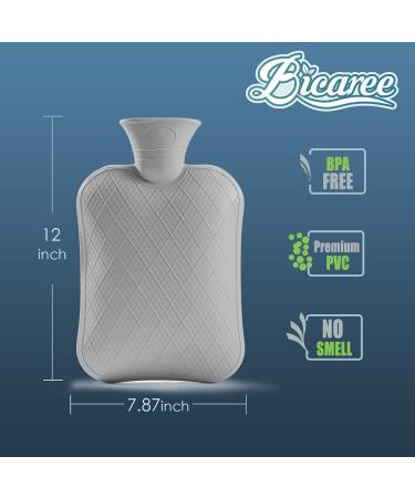 BICAREE 2L PVC Hot Water Bottle with Cover for Neck, Shoulder, Hand, and Feet Pain Relief - Grey | Hot & Cold Therapy for Menstrual Cramps - Buy Online on GoSupps.com