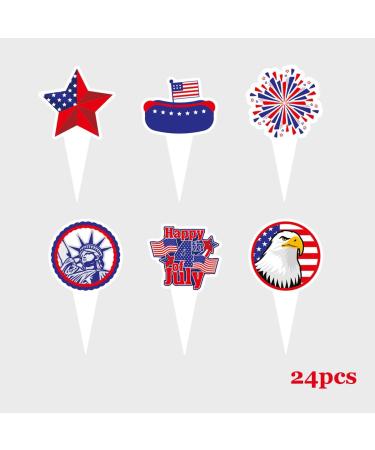 48pcs 4th Of July Cupcake Toppers Wrappers Independence Day Cupcake Toppers Firework Star USA Patriotic Cupcake Picks Patriotic Party Supplies Cake Decorations - Buy Online on GoSupps.com