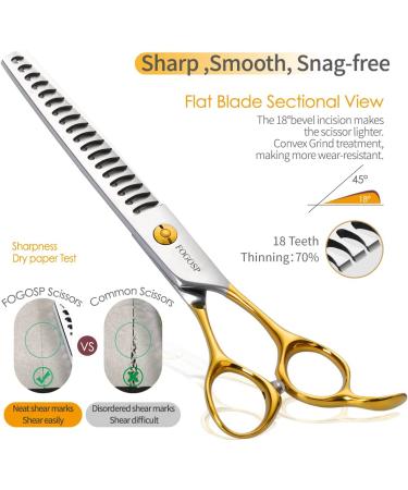 FOGOSP Professional Dog Grooming Scissors - 7.5 inch Curved & Straight Shears Set for Groomers | Thinning & Chunker Gold Shears - 6.75 inch - Buy Online on GoSupps.com
