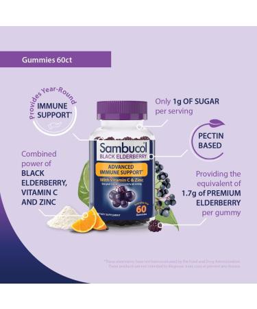 Sambucol Black Elderberry Gummies â€“ Immune Support with Vitamin C & Zinc â€“ 60 Natural Berry Gummies - Buy Online on GoSupps.com
