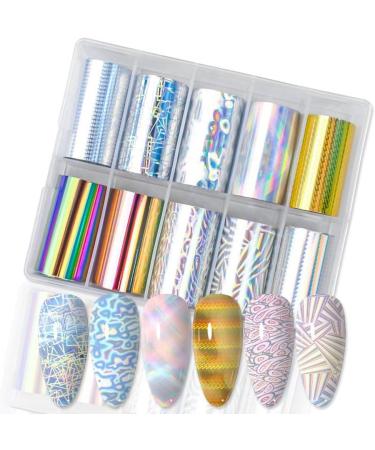 Xptieeck 10 Rolls Nail Foils Polish Stickers Metal Color Starry Paper Transfer Foil Wraps Adhesive Decals Nail Art Decorations - Buy Online on GoSupps.com