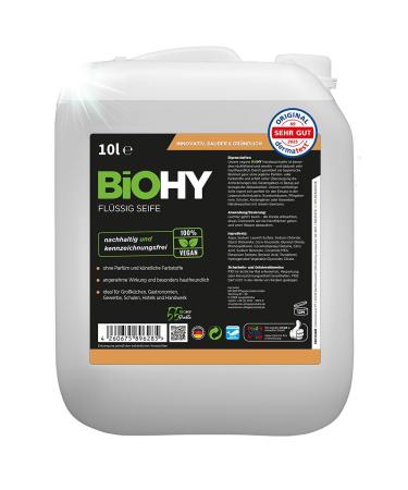 BIOHY BiOHY Liquid Soap (10 Liter Canister) | Skin-friendly moisturizing & liquid hand soap | PHOSPHATE-FREE | Odorless hygiene | Also suitable for the face | Without perfume & dyes