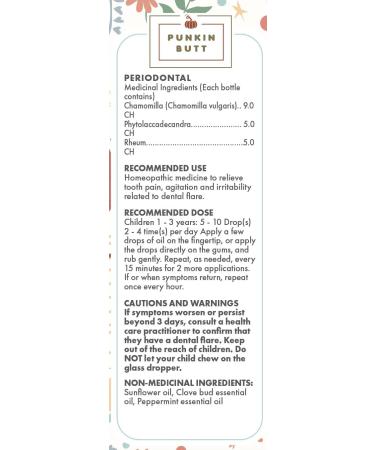 Punkin Butt Natural Teething Oil Made with chamomilla for Relieve Tooth Pain Agitation and Irritability Related to Dental Flare - 1.0 Fl Oz - Buy Online on GoSupps.com