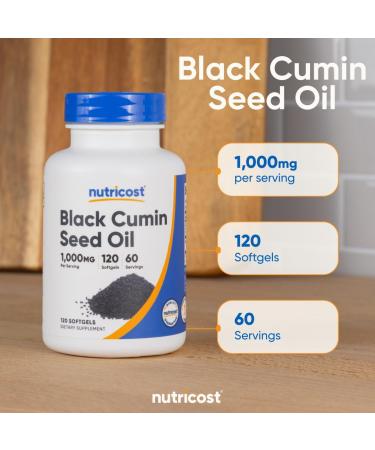 Nutricost Black Seed Oil (Cumin) - Cold Pressed Source of Omega 3 6 9-120 Softgels 1000mg Per Serving 60 Servings - Non-GMO and Gluten Free - Buy Online on GoSupps.com