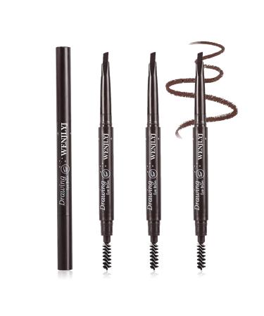 3 Pcs Waterproof Eyebrow Pencil Longwearing Eyebrow Pen Makeup with Brush Smudge Proof Brow Pen Eye Brow Pencils for Women Daily Eye Makeup (Dark Coffee) Dark Brown