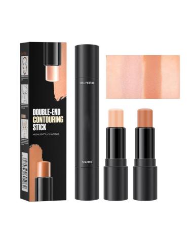 Contouring Stick, Professional Makeup Highlighter Contour Stick 2-In-1, Contour Stick with Two Ends Defines the Cheekbones and Shapes the Face (02#, .)