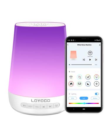 Loycco White Noise Sound Machine for Adults Baby Kids - Relieve Sleep Disorders, App & Voice Control Sound Machine with Rechargeable Battery, 34 Soothing Sounds, Night Light, Timer, for Home, Travel L1-Purple