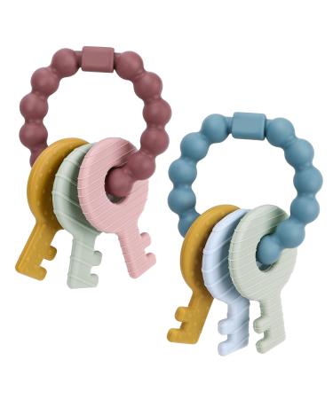 2 pieces for babies bite ring keys babies bite ring made of silicone bpa-free stimulating and massaging wound gums from 3 months