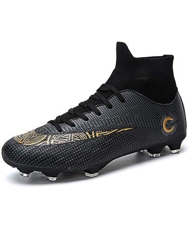 WLY Men's Soccer Boots FG Soccer Cleats Athletic Hightop Shoe Competition/Training 9.5 Black