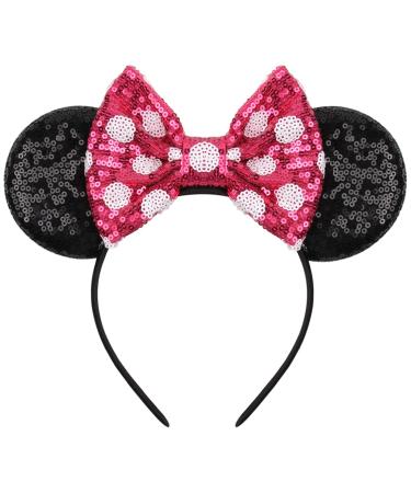 YanJie Mouse Ears Bow Headbands, Glitter Party Princess Decoration Cosplay Costume for Girls (hot pink)