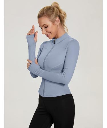 IECCP Women's Long Arm Crop Top - Light Fitness Sports Shirt with Half Zipper & Thumb Hole - Stylish Yoga Gym Top in M B-Blue - Buy Online on GoSupps.com