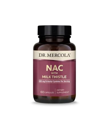 Dr. Mercola NAC with Milk Thistle Dietary Supplement, 30 Servings (60 Capsules), 500 mg N-Acetyl-Cysteine Per Serving, Non GMO, Gluten Free, Soy Free 60 Count (Pack of 1)
