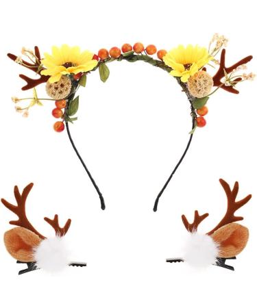IYOU Christmas Hair Band Orange Reindeer Antlers Headband Flower Cute Deer Hair Piece with Hair Clips Accessories for Women Girls Halloween Cosplay Party - Buy Online on GoSupps.com