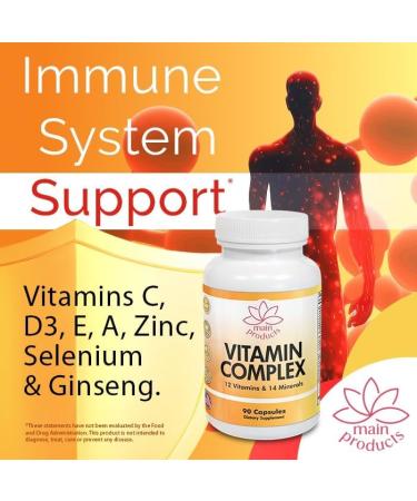 Vitamin Complex Multivitamins and Multiminerals - 12 Vitamins and 14 Minerals Vitamin A C D3 E B1 B2 B3 B5 B6 B9 B12 H and Minerals - 90 capsules 41 Active Ingredients Micronized for max absorption. - Buy Online on GoSupps.com