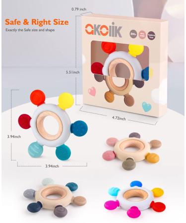 Akolik Silicone Teething Toy for Babies 0-12 Months | BPA-Free Teether with Wooden Ring | Chewable Rudder D Design - Buy Online on GoSupps.com